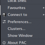 Alternative SSH clients: Screenshot of PAC Manager's system tray menu