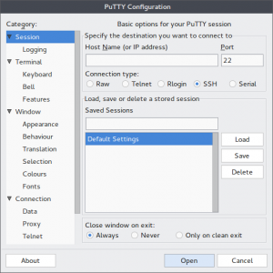 Alternative SSH clients: Screenshot of PuTTY's default screen