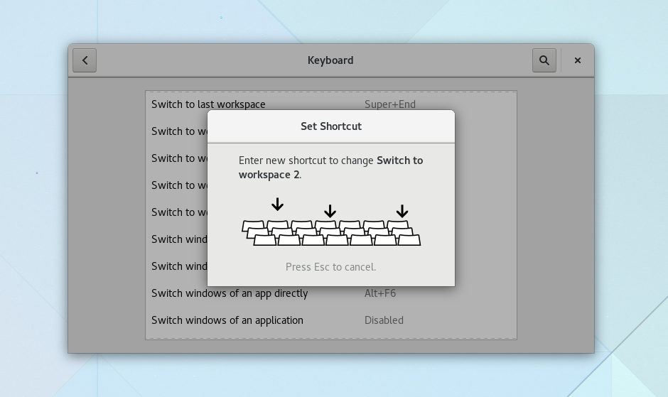 Keyboard Settings in GNOME 3.22