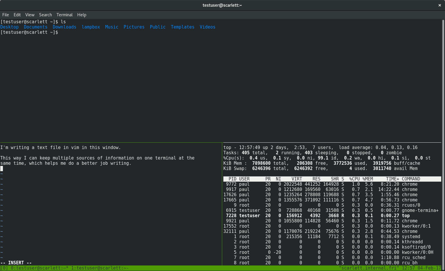 tmux split pane