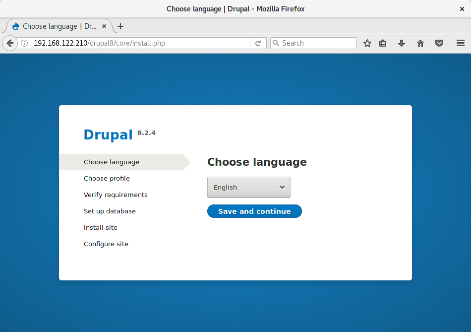 Drupal 8 initial installation screen