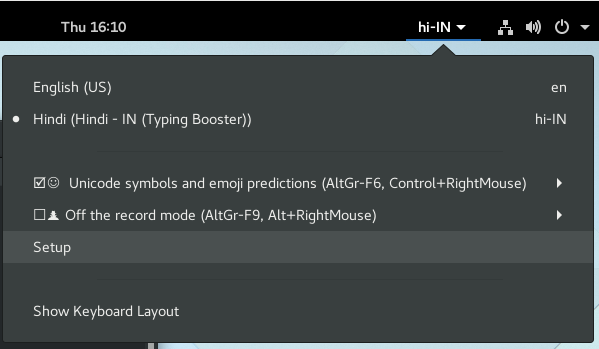 Selecting Hindi typing booster IME from Gnome panel